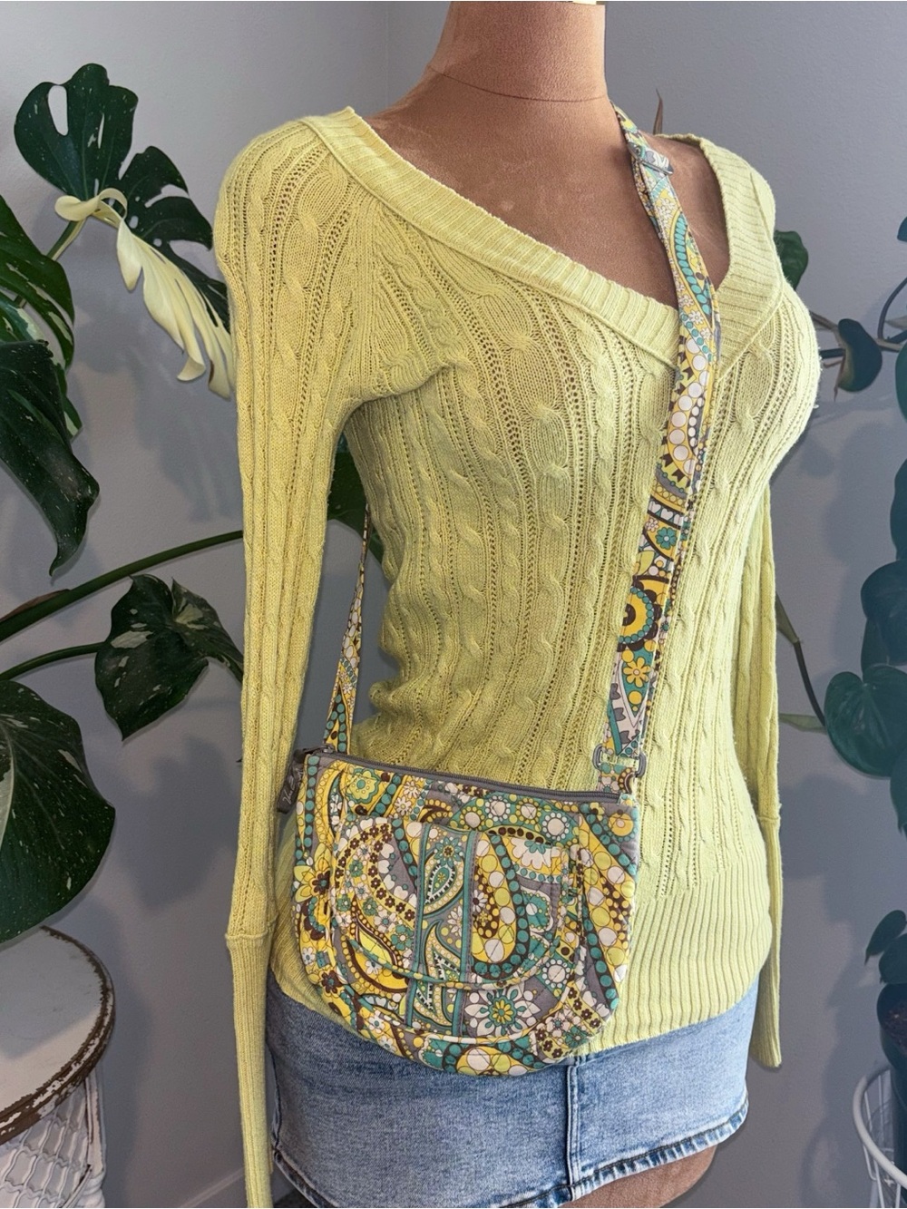 Vera Bradley Yellow Teal Paisley Quilted Crossbody Shoulder Bag Y2K Boho Floral